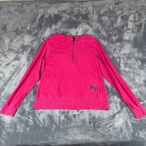 VTG y2k Women's Pink Studded Harley Davidson Angel Wings Hoodie Shirt Sz XL - Picture 2 of 12
